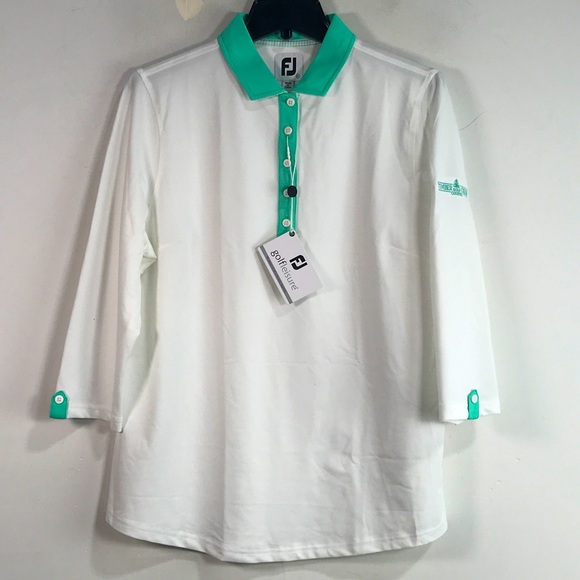 FootJoy 3/4 Sleeve Golf Polo, Size XL - White/Jade Stone Women's